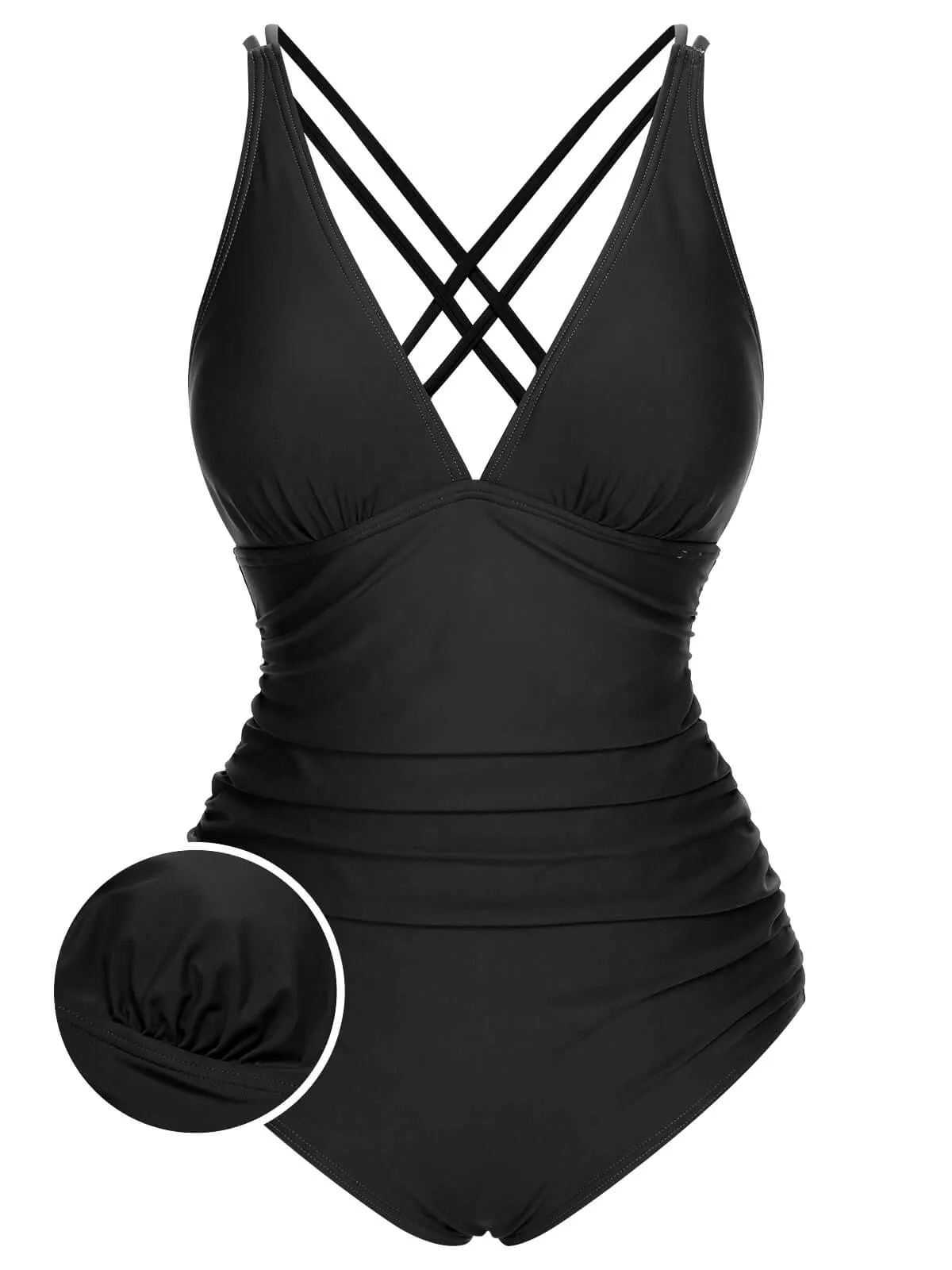 1950s Solid V-Neck One-Piece Swimsuit