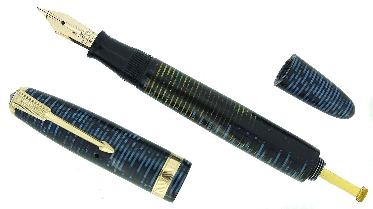 1953 PARKER AZURE PEARL VACUMATIC FOUNTAIN PEN F-BB FLEX NIB RESTORED