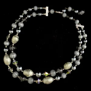 1960s 2 Strand Gray Bead Necklace