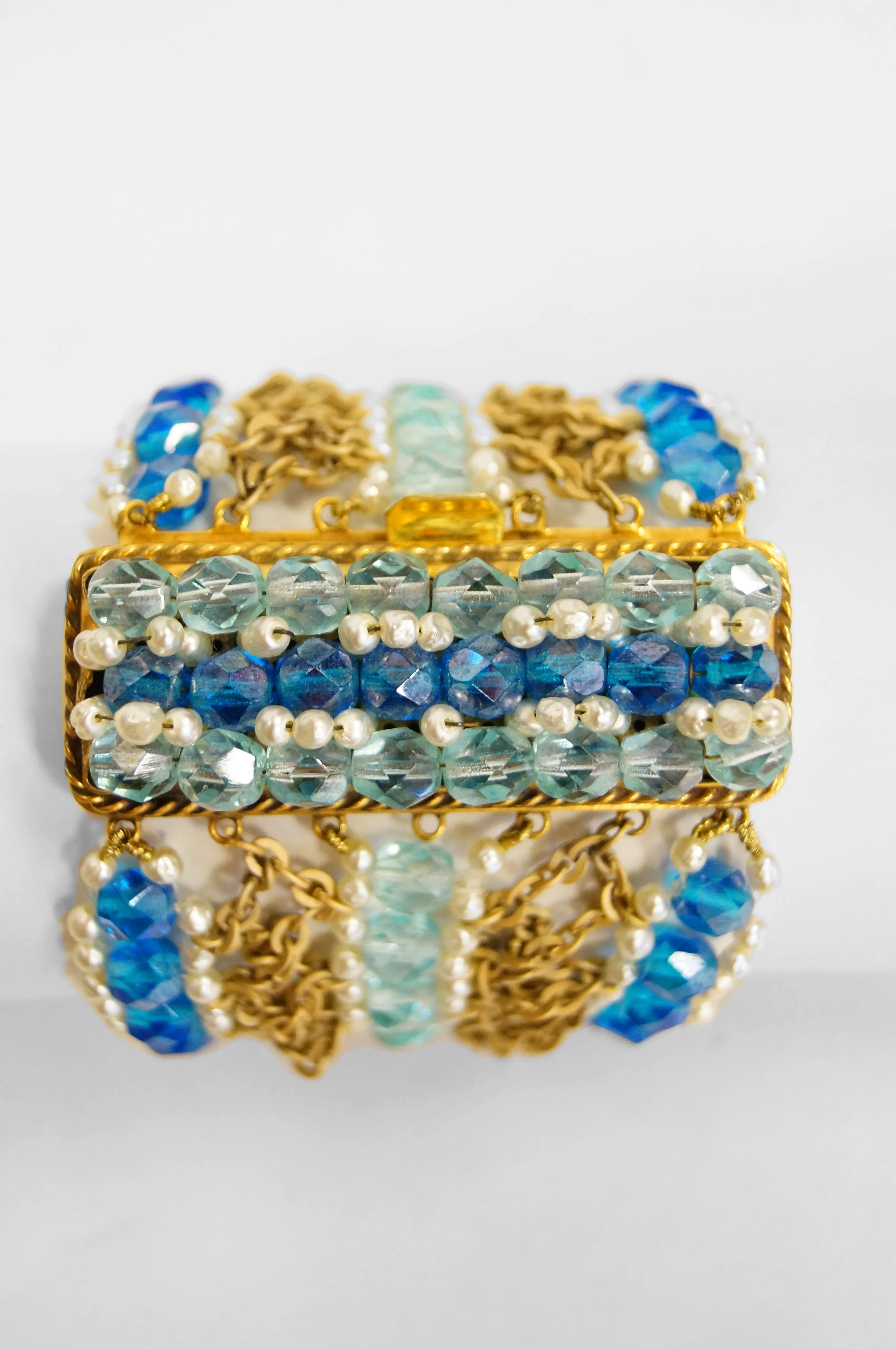 1960s Coppola e Toppo Blue Crystal and Pearl Bronze Bracelet