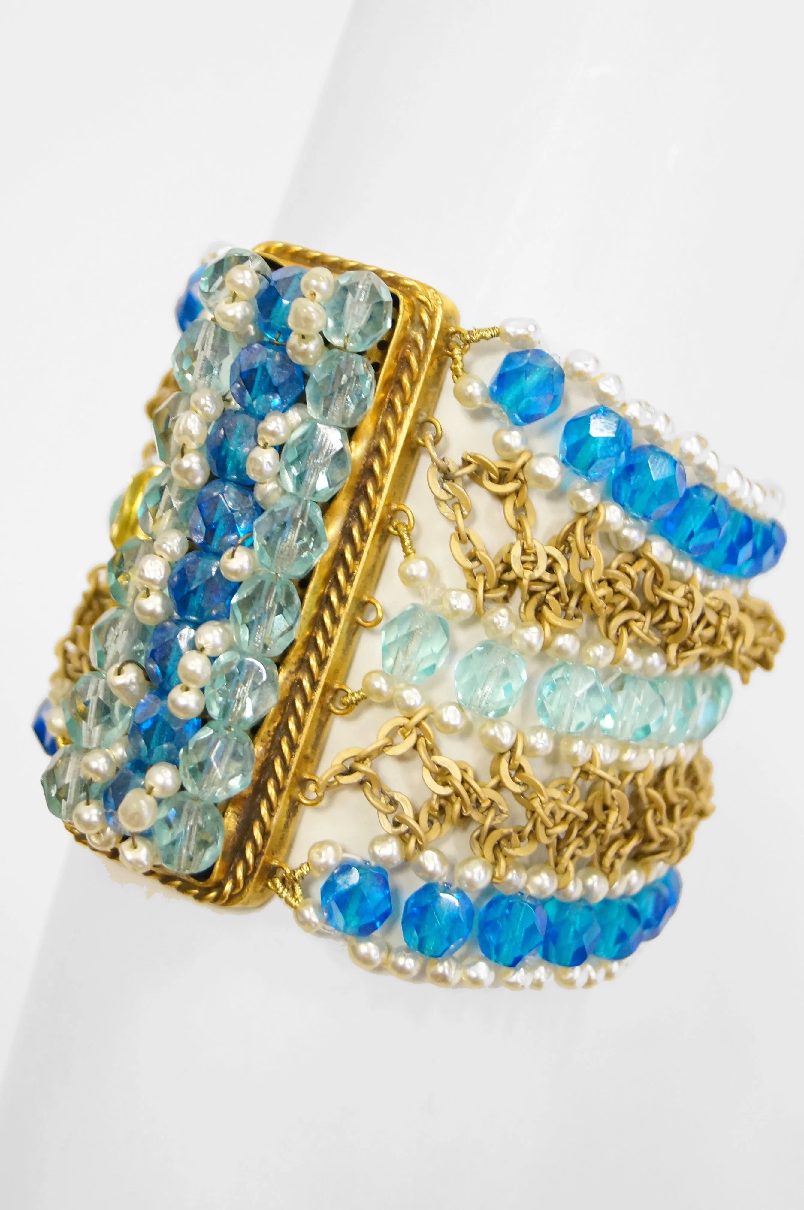 1960s Coppola e Toppo Blue Crystal and Pearl Bronze Bracelet