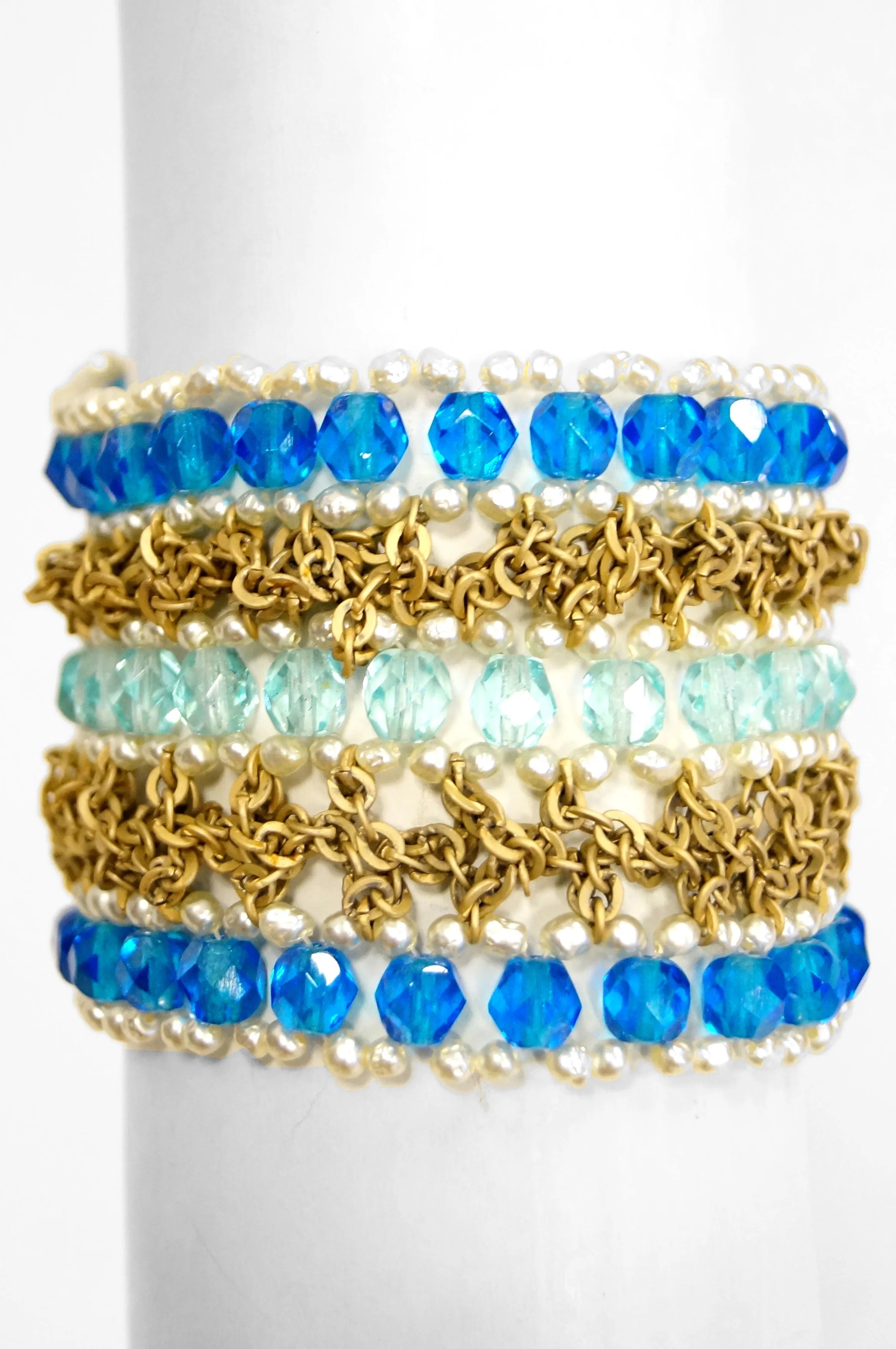 1960s Coppola e Toppo Blue Crystal and Pearl Bronze Bracelet