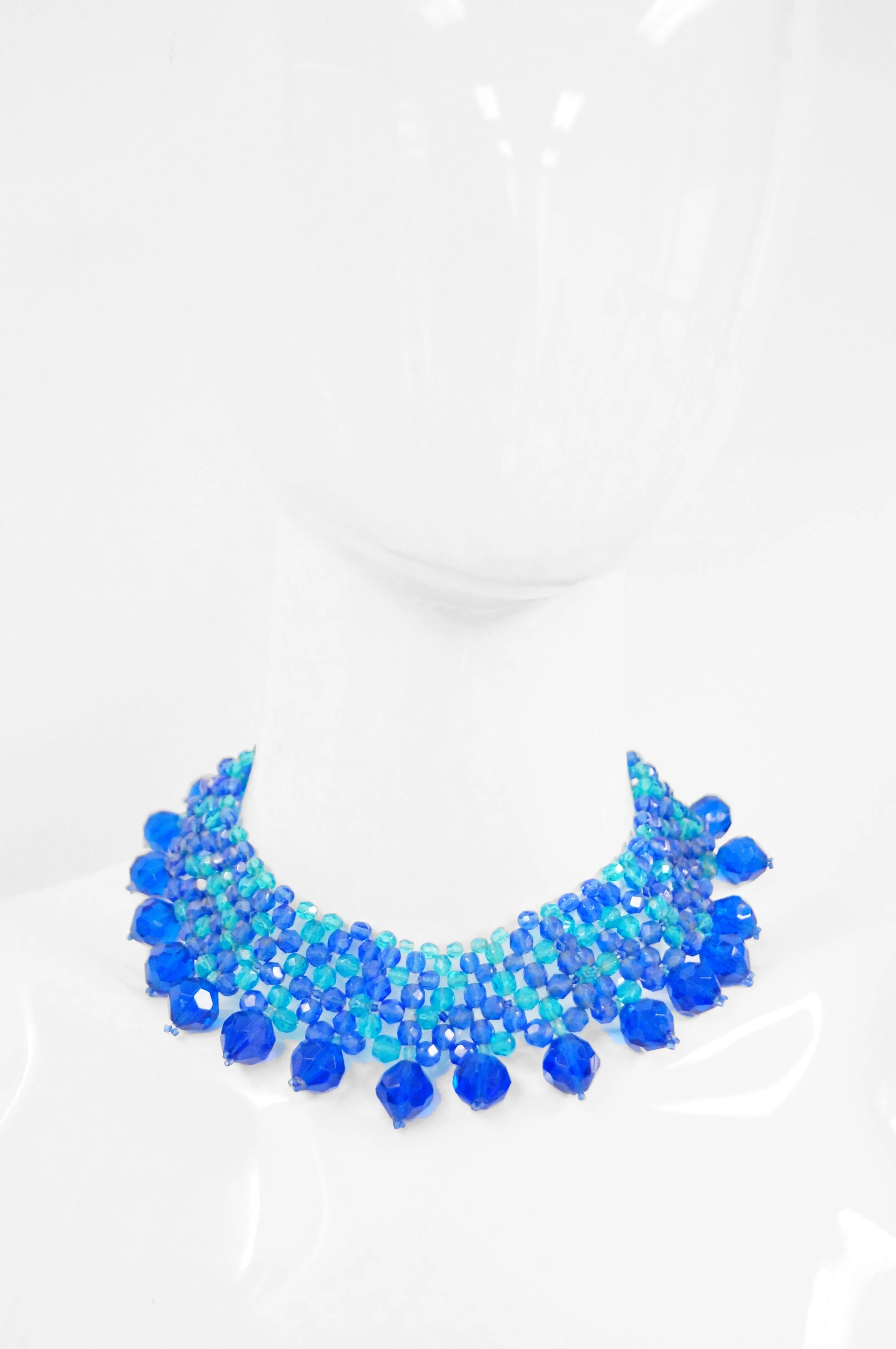 1960s Coppola e Toppo Blue Woven Crystal Necklace and Earrings