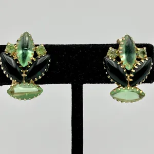 1960s Green Navette Rhinestone Earrings