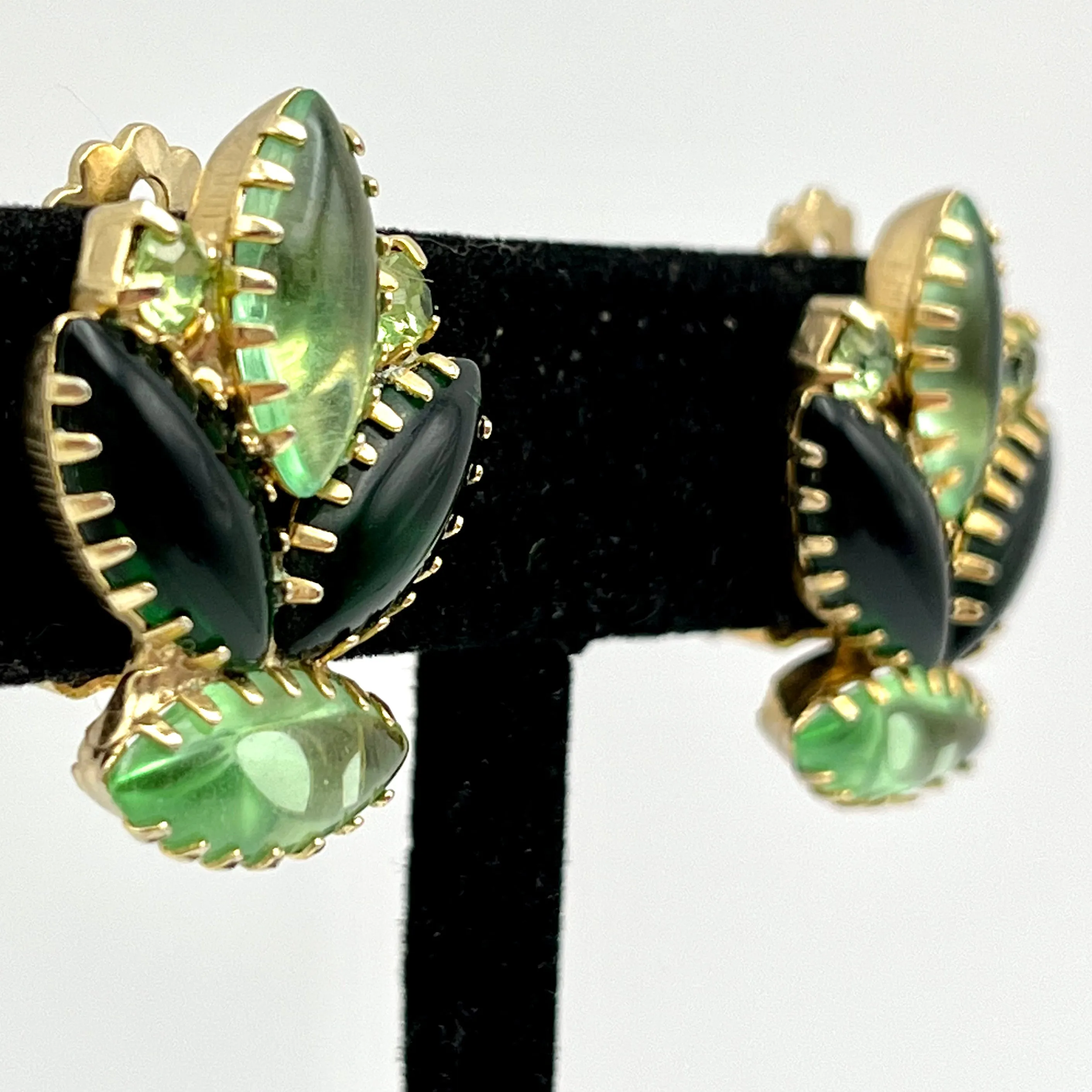 1960s Green Navette Rhinestone Earrings