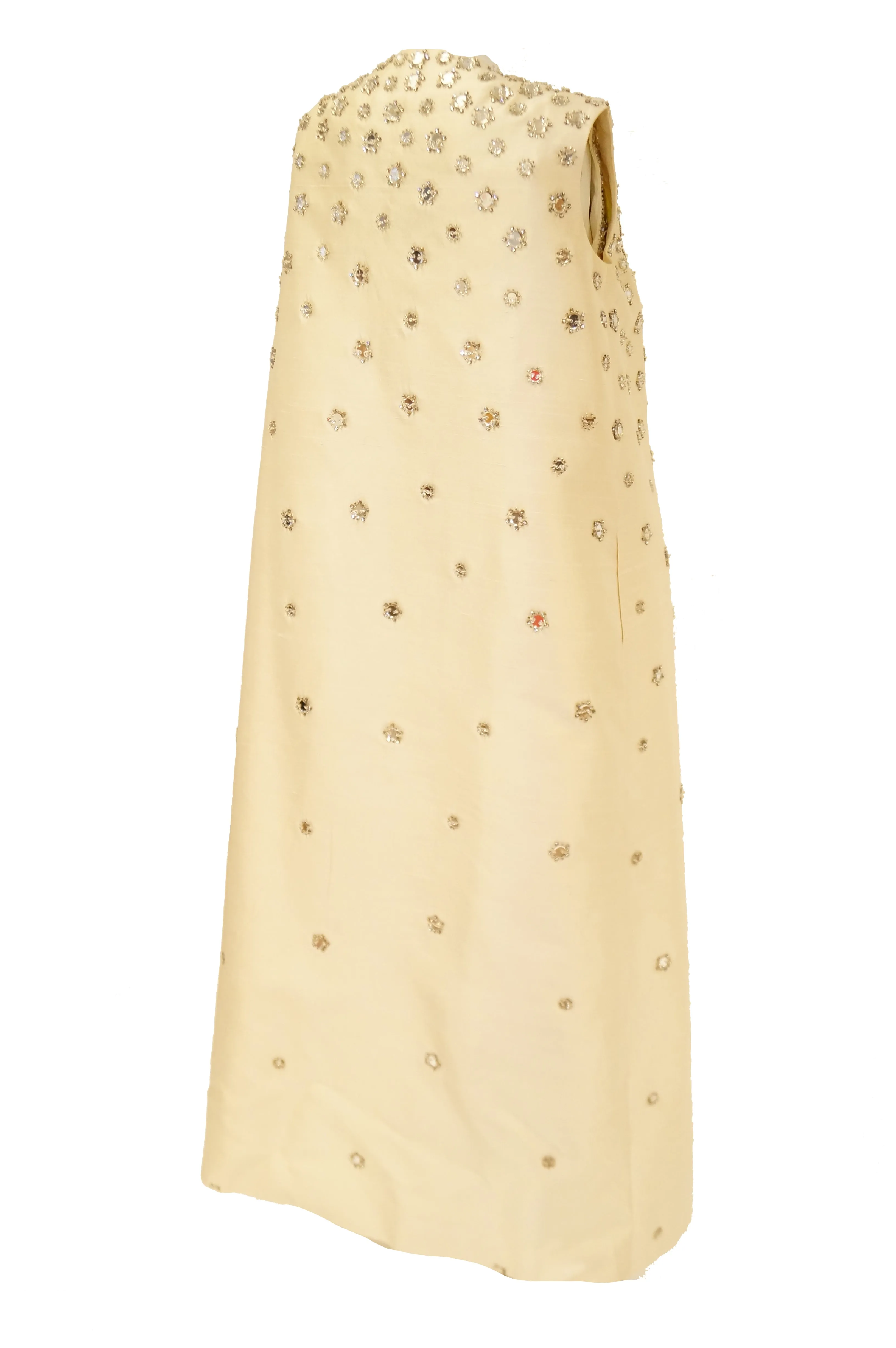 1960s Lillie Rubin Cream Dress with Neon Yellow Bow and Mirror Sequin Detail