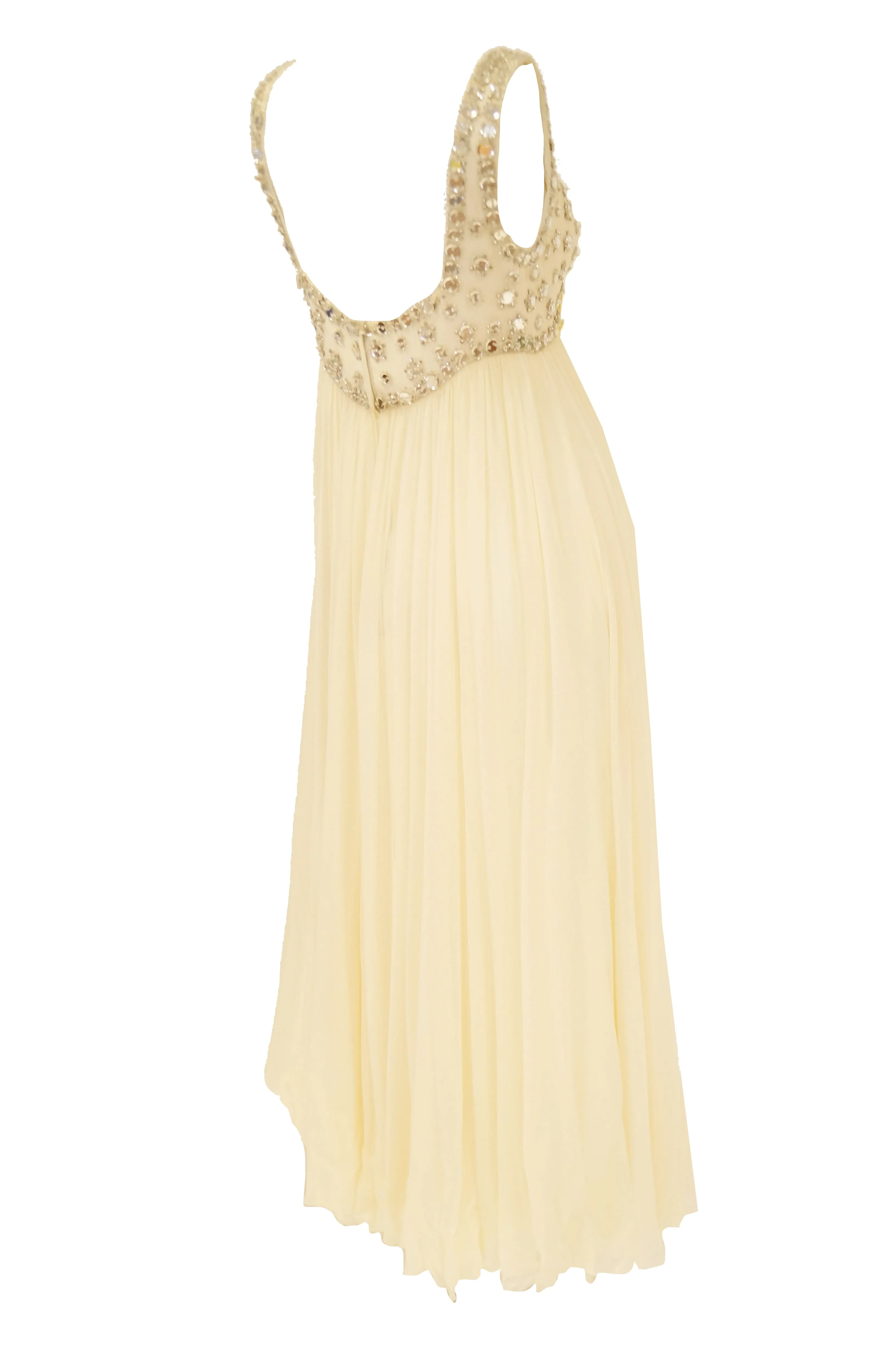 1960s Lillie Rubin Cream Dress with Neon Yellow Bow and Mirror Sequin Detail