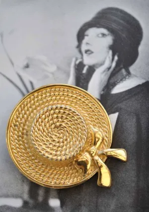 1960s Vintage Goldtone Boater Hat Brooch