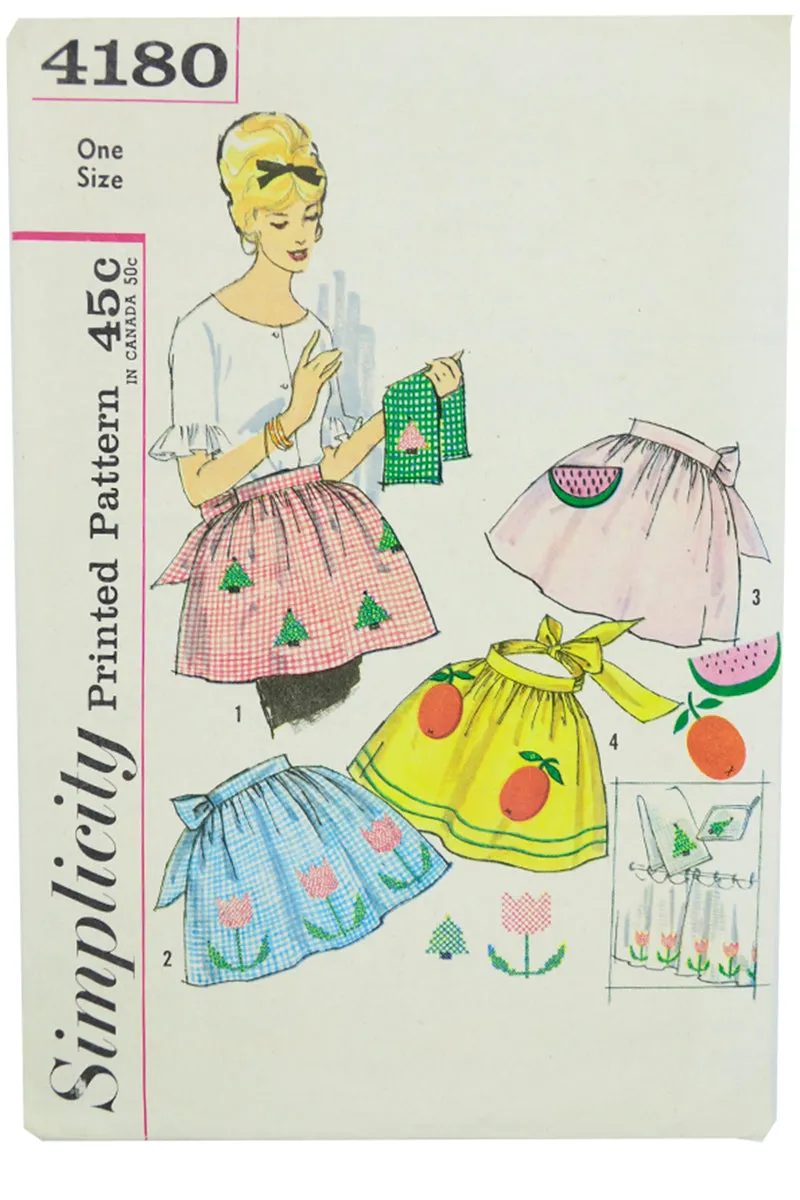 1961 Simplicity 4180 Vintage Embroidered Apron Sewing Pattern