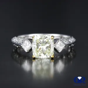 1.97 Carat Cushion Cut Fancy Yellow Engagement Ring In 18K White Gold