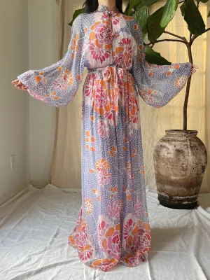 1970s Albert Capraro Chiffon Poet Sleeve Gown - S/M