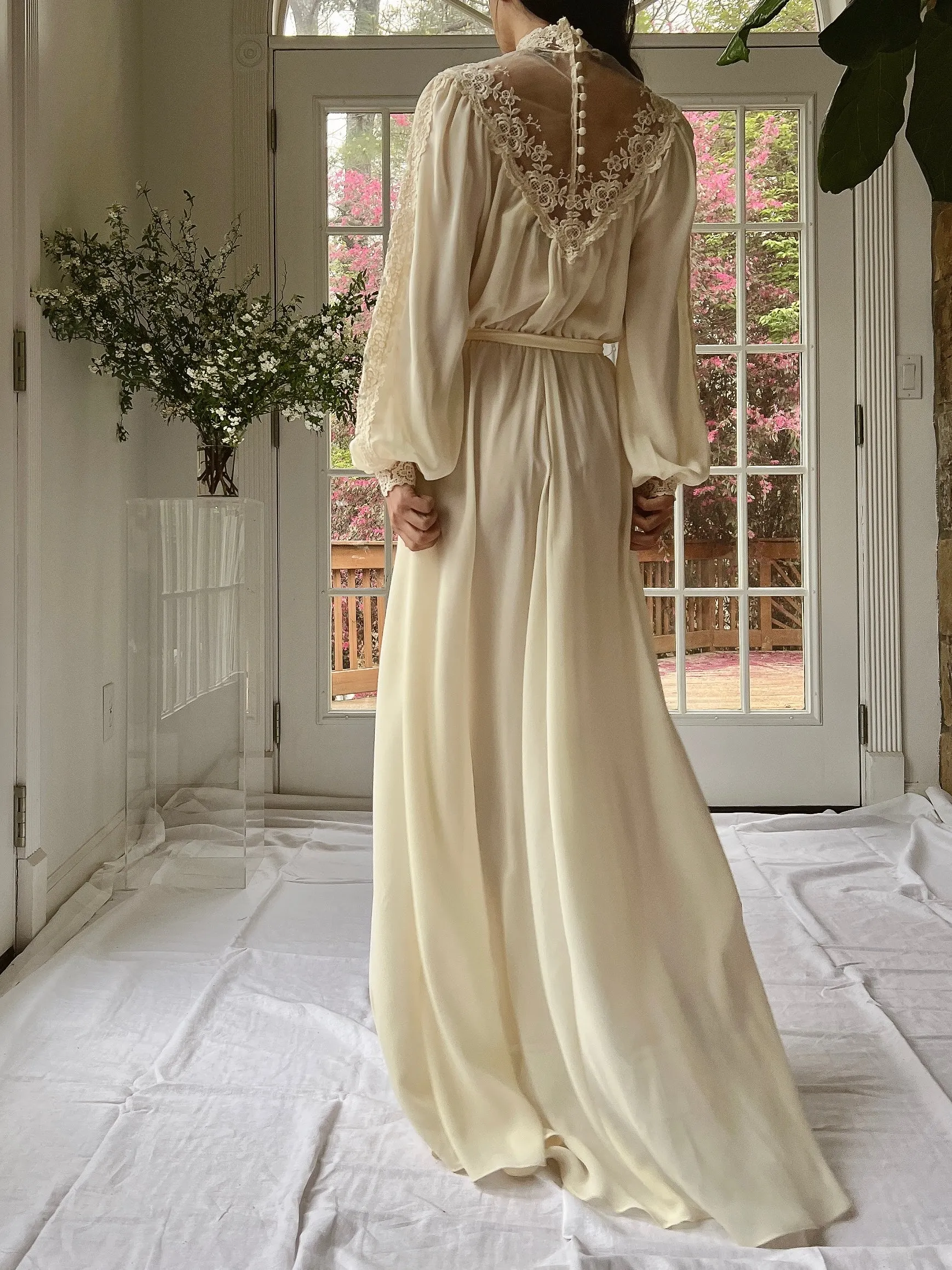 1970's Chiffon Poet Sleeves Gown - M