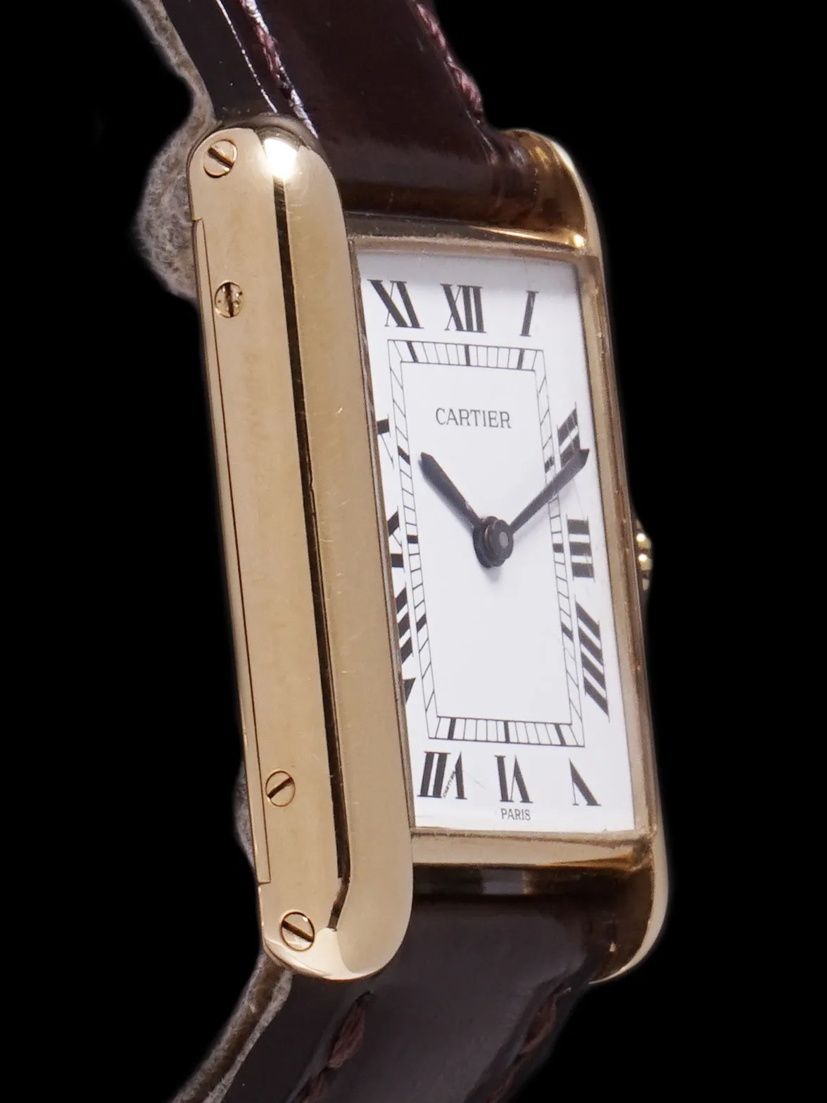 1970s Ladies Cartier Tank Paris 18k YG w/ Original 18k Deployant Clasp