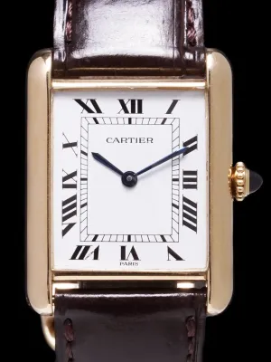 1970s Ladies Cartier Tank Paris 18k YG w/ Original 18k Deployant Clasp