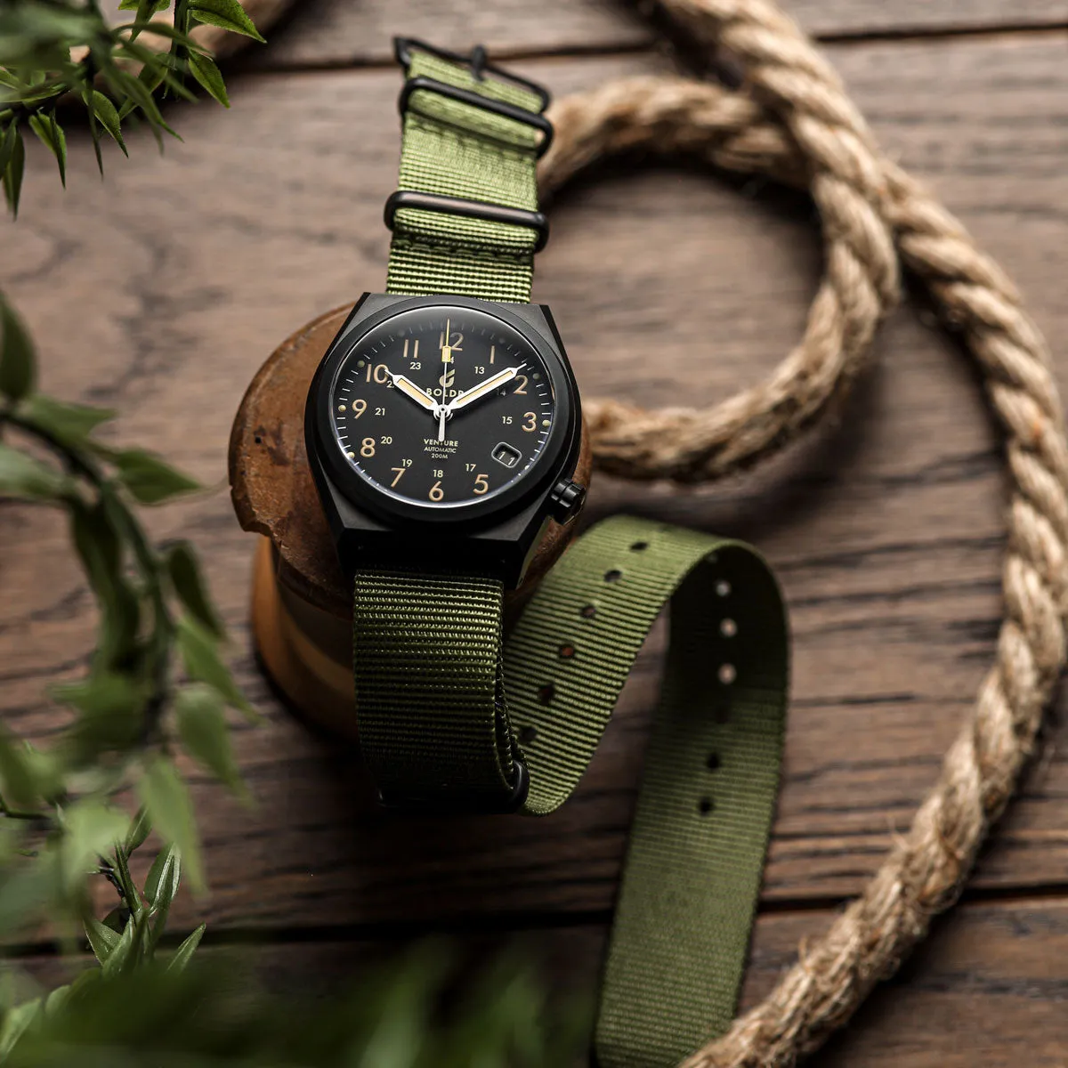 1973 British Military Watch Strap: CADET - Army Green, IP Black