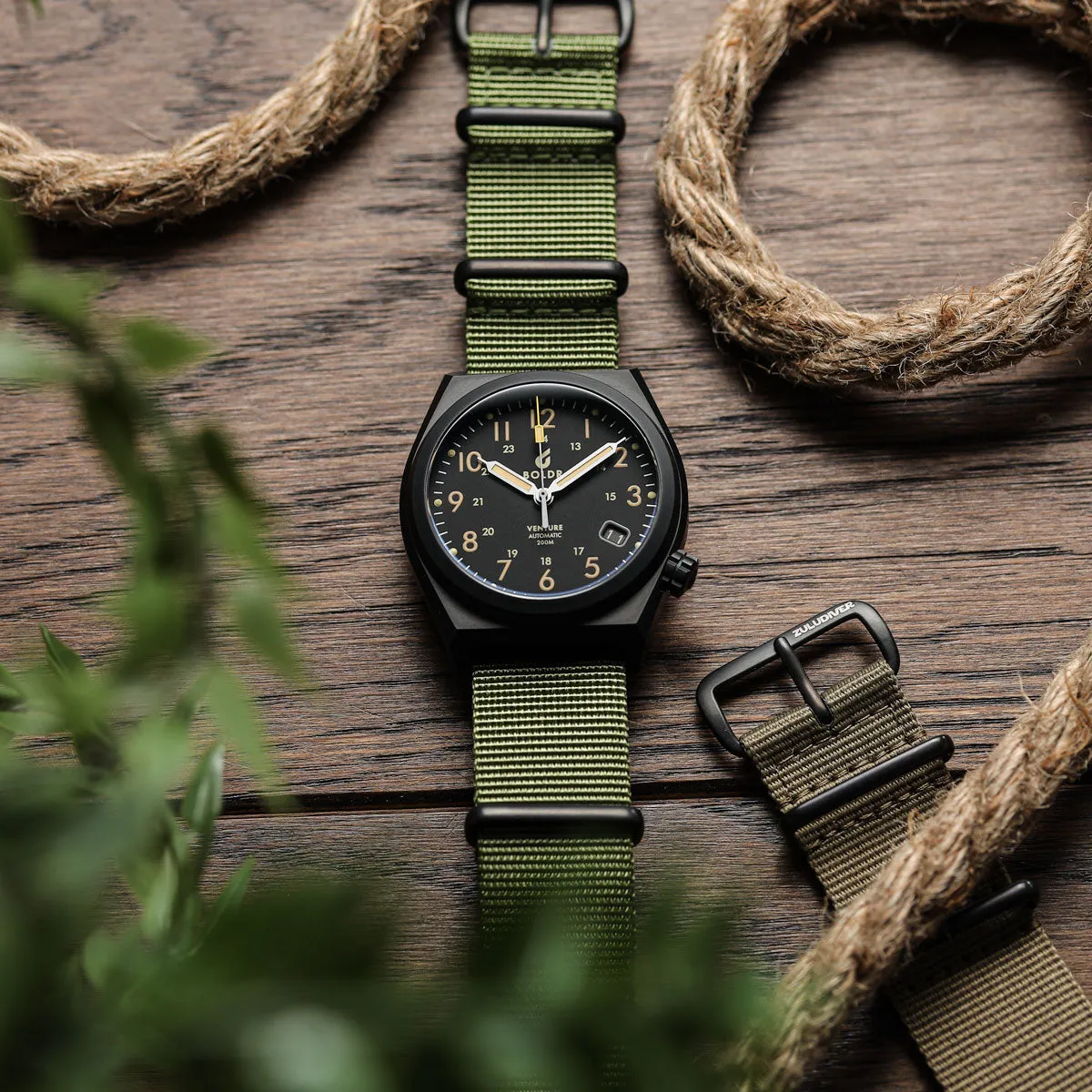 1973 British Military Watch Strap: CADET - Army Green, IP Black