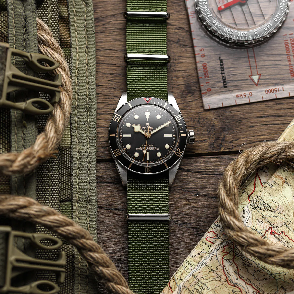 1973 British Military Watch Strap: CADET - Army Green, IP Black