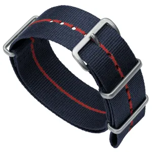 1973 British Military Watch Strap: CADET Marine Nationale - Blue, Red Stripe