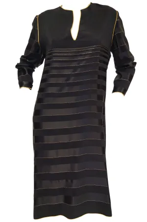 1980s Bellville Sassoon Black and Gold Stripe Sheath Dress / Caftan