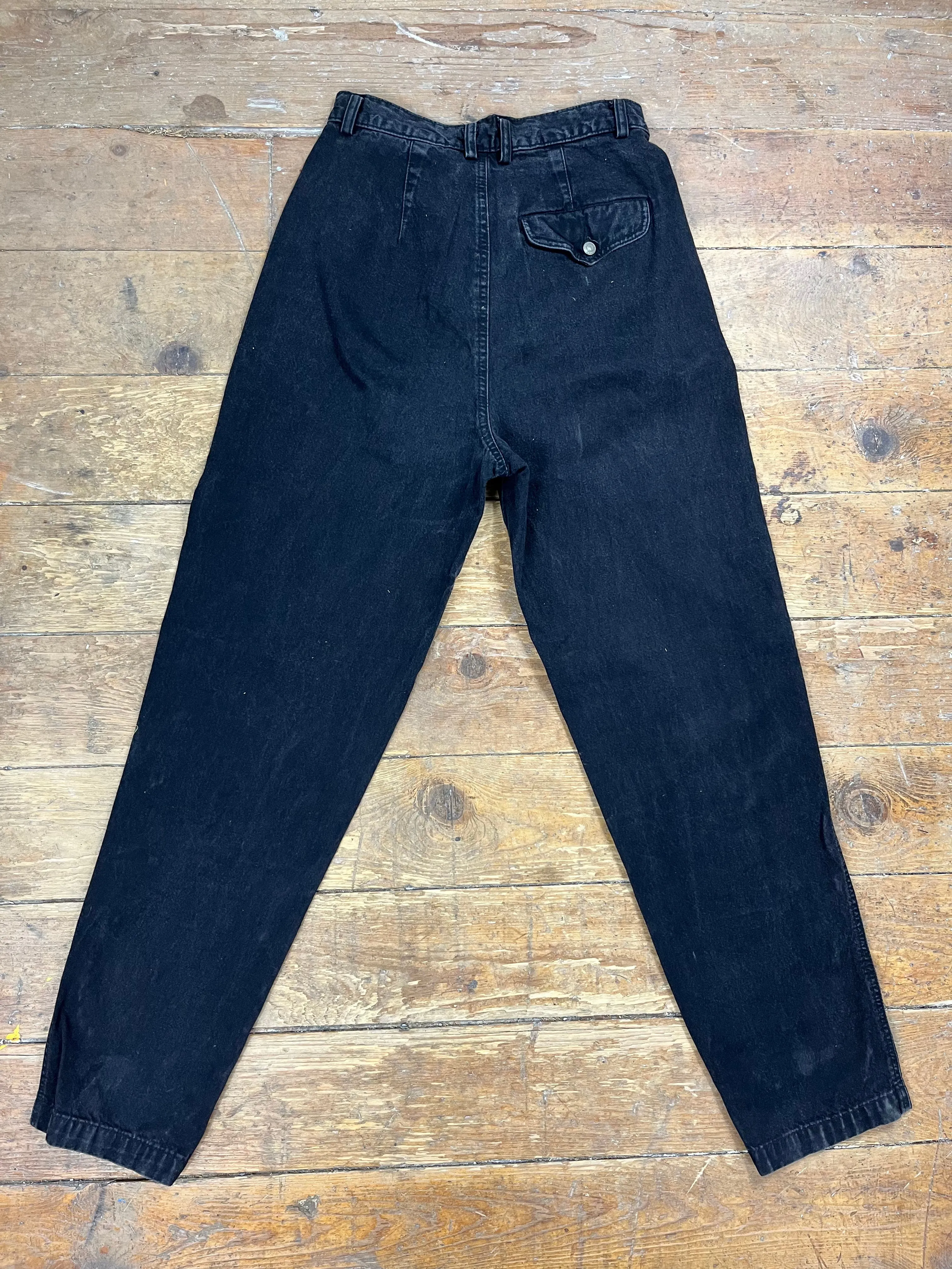 1990s Black Pleated Jeans by Liz Wear