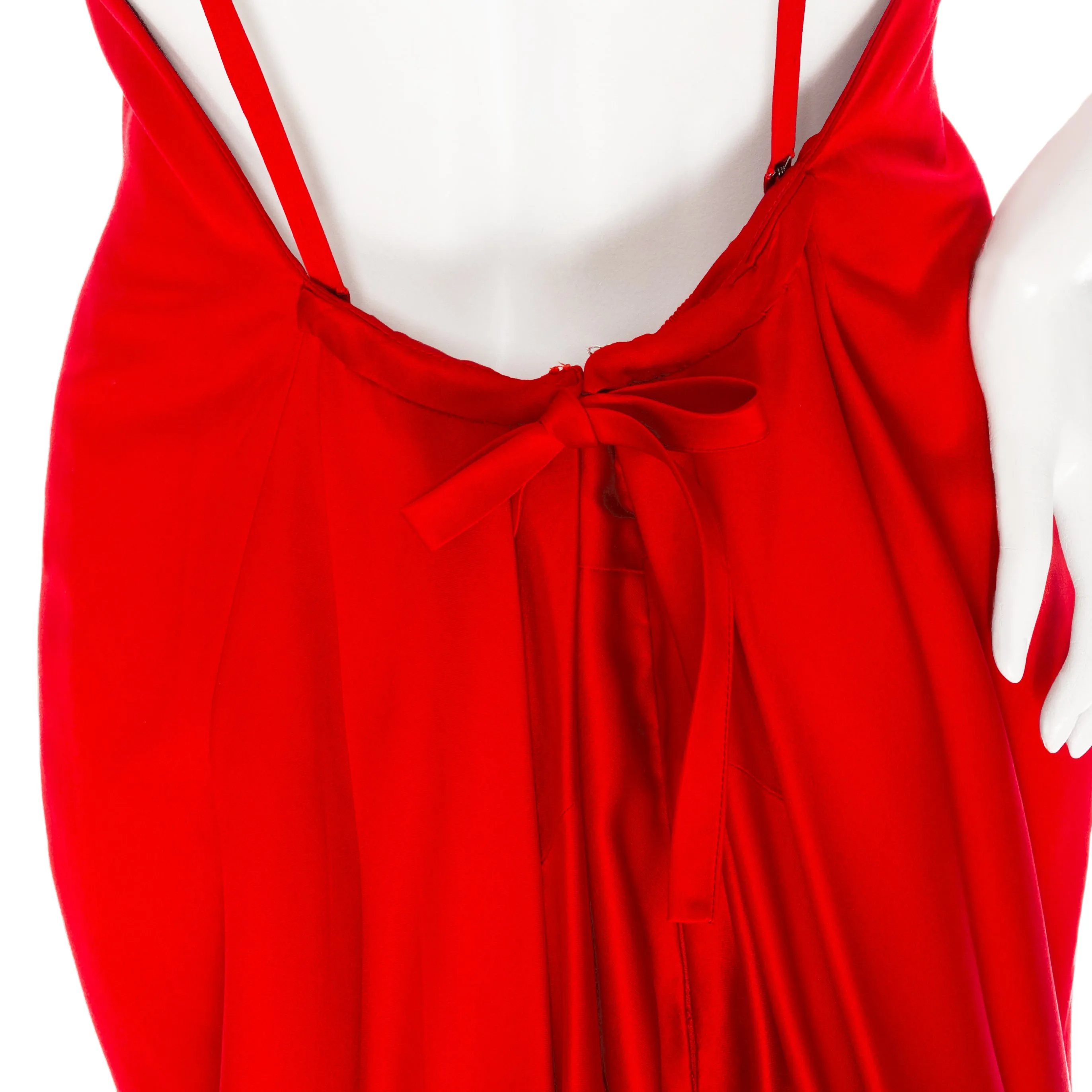 1990s Red Satin Crew Neck Bow Back Gown