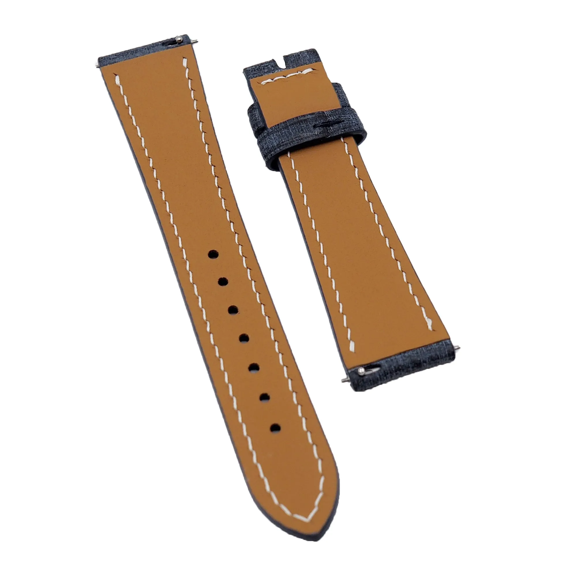 19mm, 20mm Blue Babele Leather Watch Strap, Quick Release Spring Bars