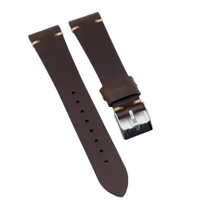 19mm, 20mm Vintage Style Dark Brown Horween Leather Watch Strap