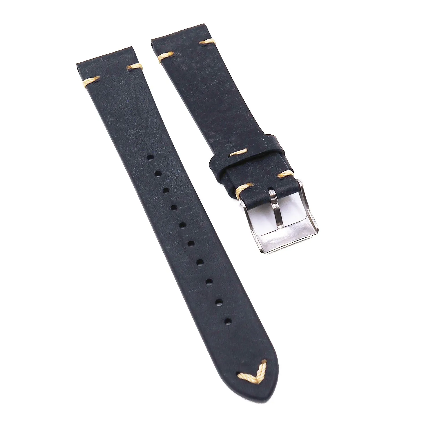 19mm, 20mm Vintage Style Denim Blue Pueblo Calf Leather Watch Strap