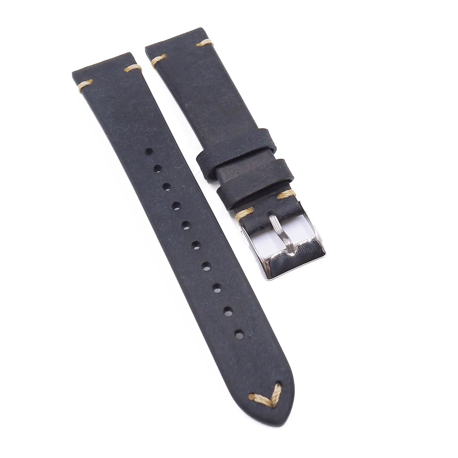 19mm, 20mm Vintage Style Denim Blue Pueblo Calf Leather Watch Strap