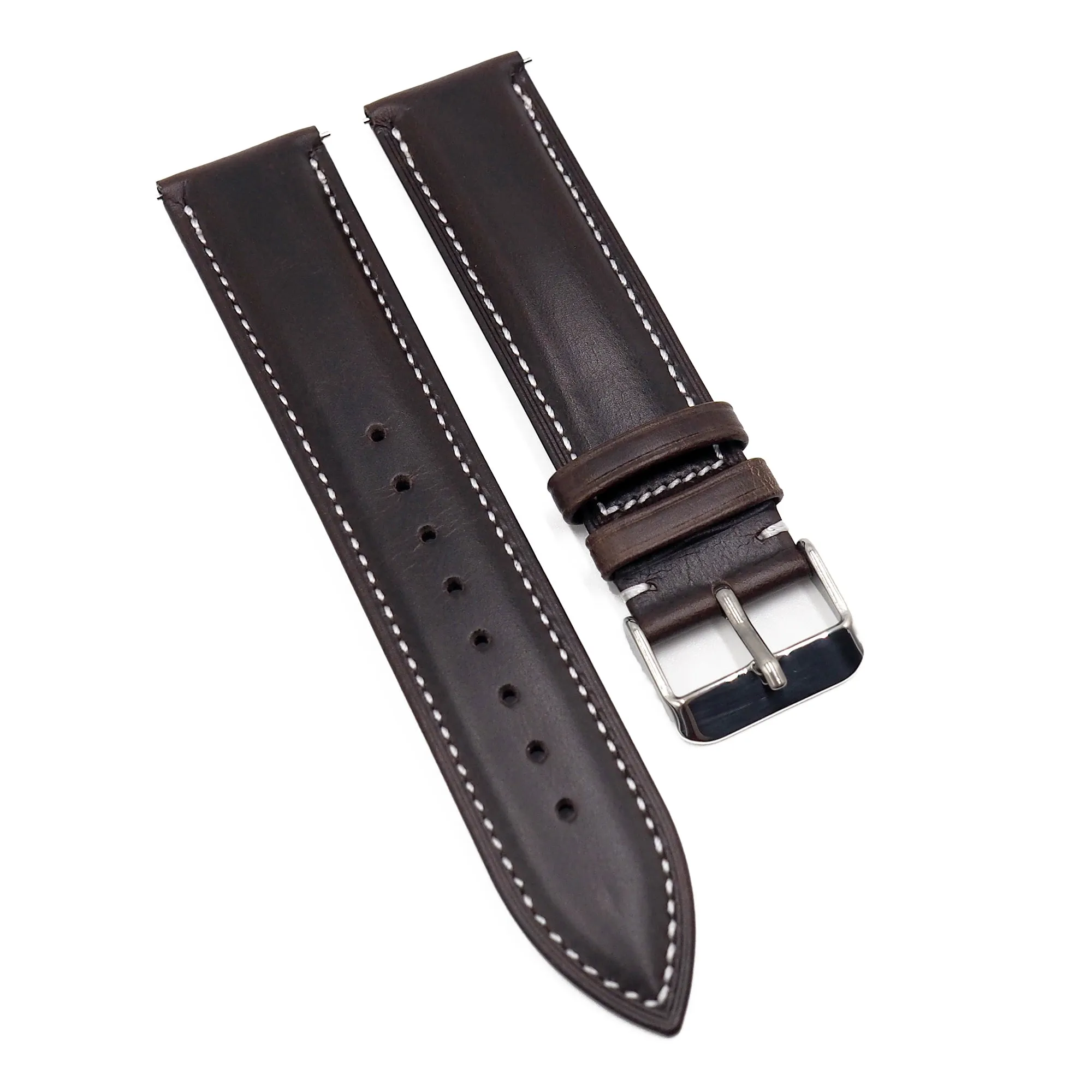 19mm, 21mm Dark Brown Soft Calf Leather Watch Strap, Quick Release Spring Bars