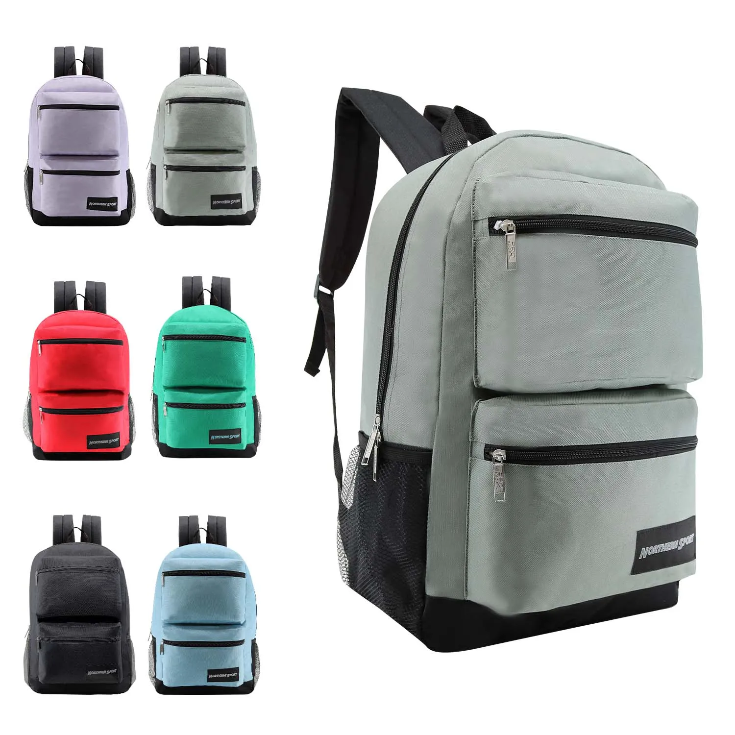 19" Deluxe Wholesale Backpack in 6 Assorted Colors - Bulk Case of 24 Backpacks