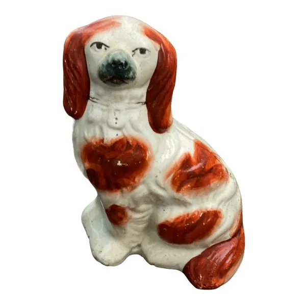 19th Century Staffordshire Dog Figurine, Rust and Cream coloring