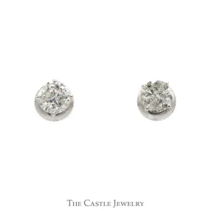 1cttw Round Brilliant Cut Diamond Stud Earrings in 14k White Gold Screw Back Posts