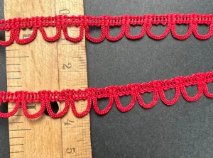 1m Quietly Dramatic Looped Red Vintage Trim -1cm wide - Made in England