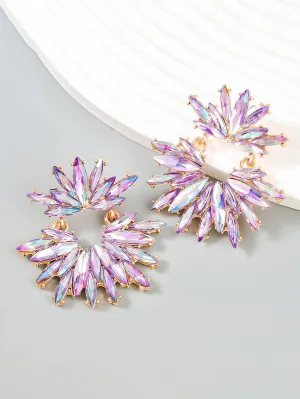 1pair Glamorous Rhinestone Decor Flower Shaped Drop Earrings For Women For Daily Decoration