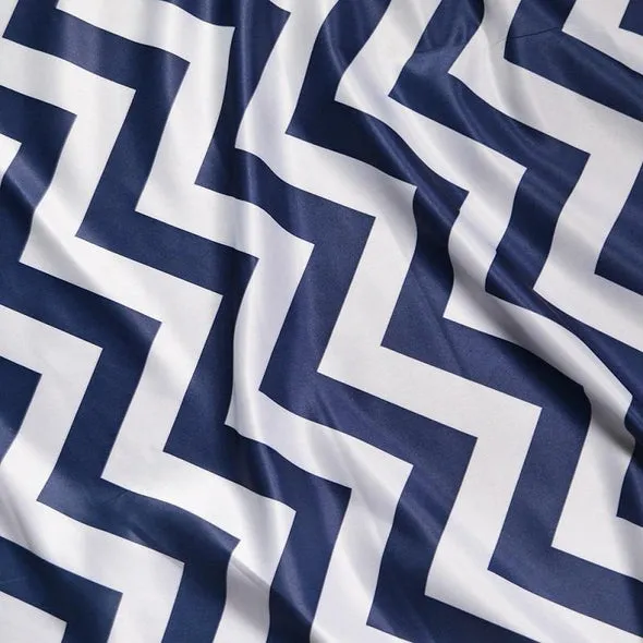 1pc - Chevron Print (Lamour) Table Linen 120" Round - Navy and White