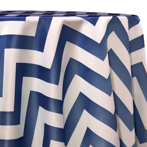 1pc - Chevron Print (Lamour) Table Linen 120" Round - Navy and White