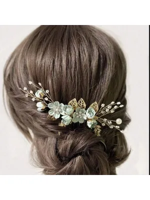 1pc Fashionable Bridal Wedding Hair Accessory In Green And White Colors With A Fresh And Delicate Style, Suitable For Bridesmaid And Little Girls Tiaras