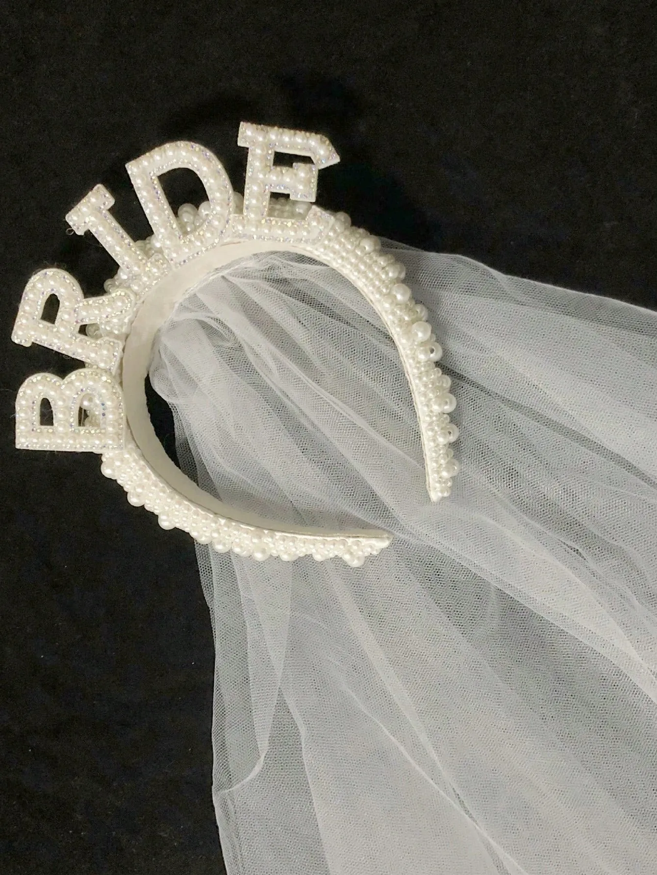 1pc Pearl Decor Headband With Veil, Bride Letter Detail Pearl Hair Accessory, Bridal Hairband, Wedding & Bachelorette Party Head Veil, Party Decoration, Bridal Accessory Elegant