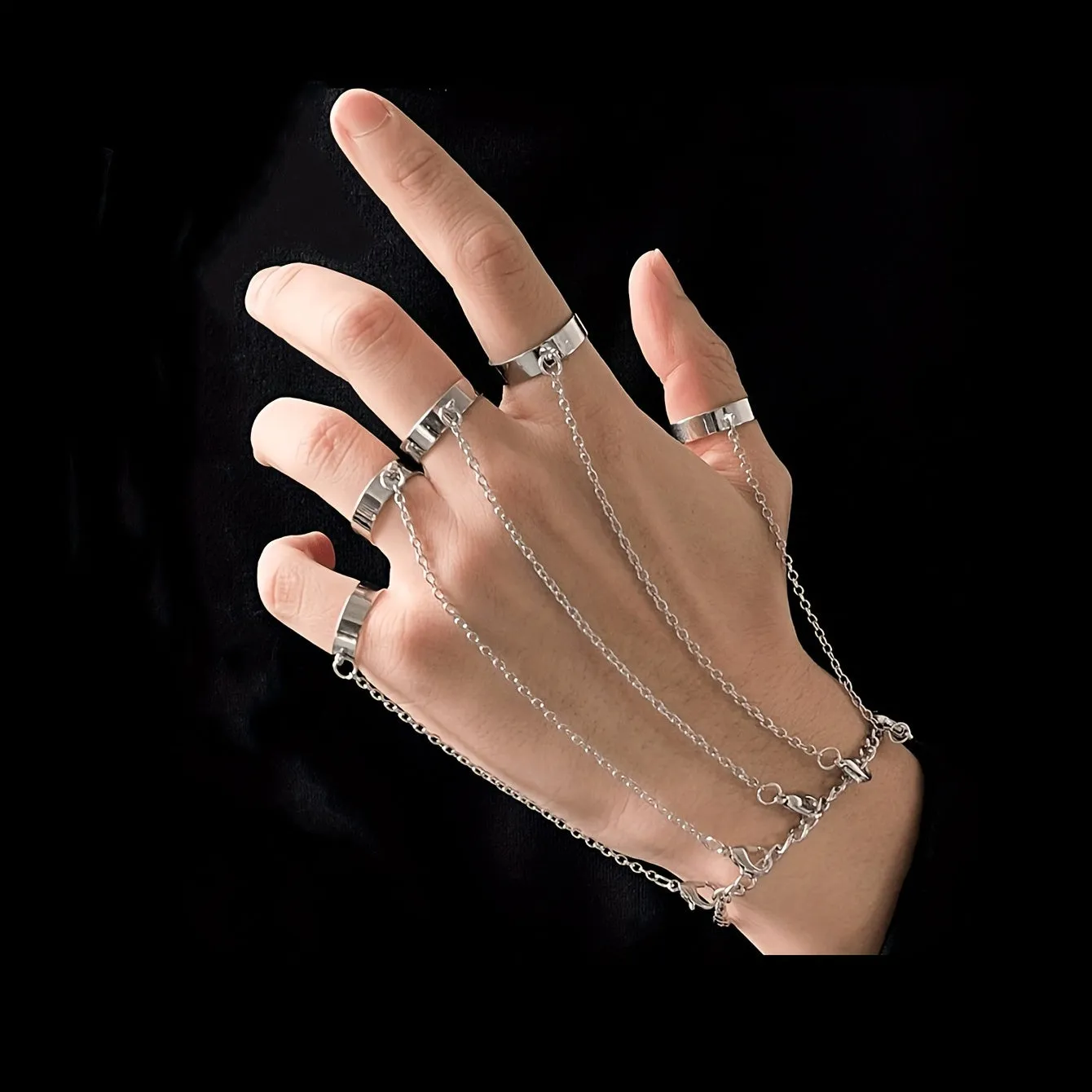 1PC Trendy Finger Ring Hiphop Chic With Chain Design