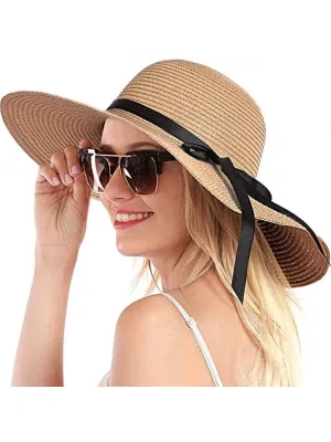 1pc Women's Sun Hat With Wide Brim, UPF 50  Bowknot Summer Hat, Foldable & Rollable Soft Beach Hat