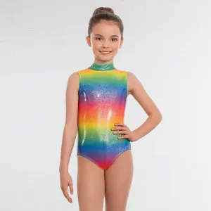 1st Position Polo Neck Foil Rainbow Printed Leotard