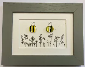 2 Bees - Fused Glass and Illustration