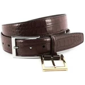 2 Buckle Embossed Calf Leather Belt