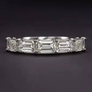 2 CARAT EMERALD CUT DIAMOND WEDDING BAND EAST WEST RING HALF ETERNITY STACKING