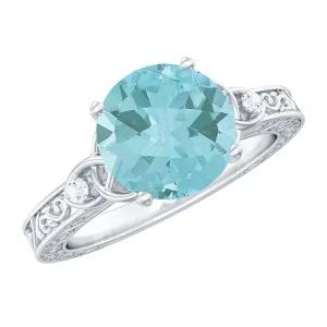 2 CT Solitaire Sky Blue Topaz Celtic Knot Ring with Diamond