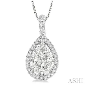 2 Ctw Pear Shape Diamond Lovebright Pendant in 14K White Gold with Chain