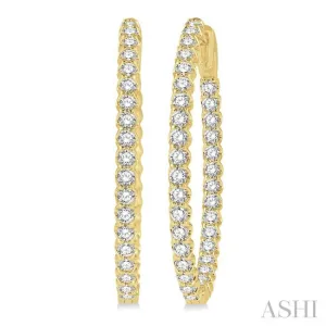 2 ctw Round Cut Diamond In-Out Oval Shape Hoop Earrings in 14K Yellow Gold