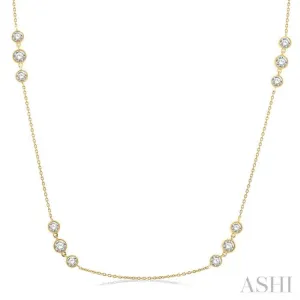 2 ctw Three Stone Bezel Set Round Cut Diamond Station Necklace in 14K Yellow Gold