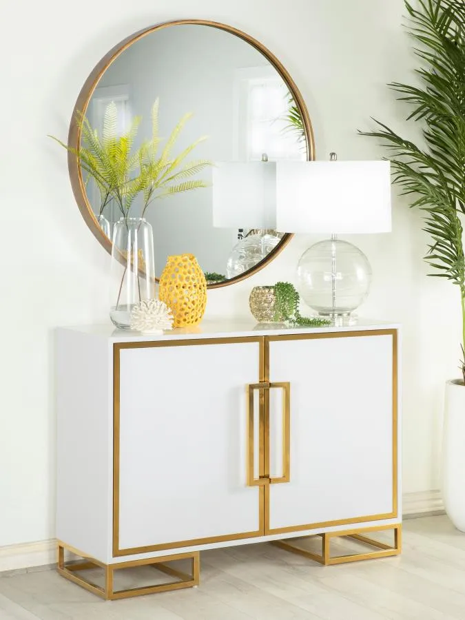 2-door Accent Cabinet with Adjustable Shelves White and Gold